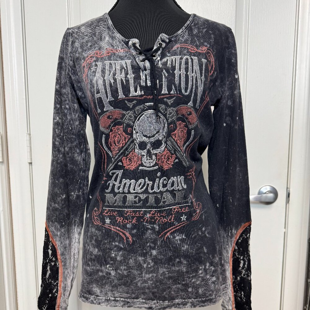 Affliction Long Sleeve “American Metal Bottle Service” Lace-Up Shirt – Size Smal